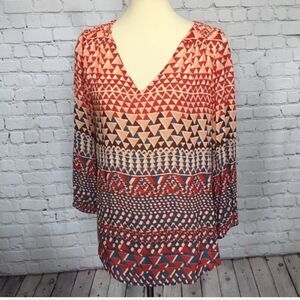 LUCKY BRAND TRIANGLE PRINT BOHO INSPIRED BLOUSE  M